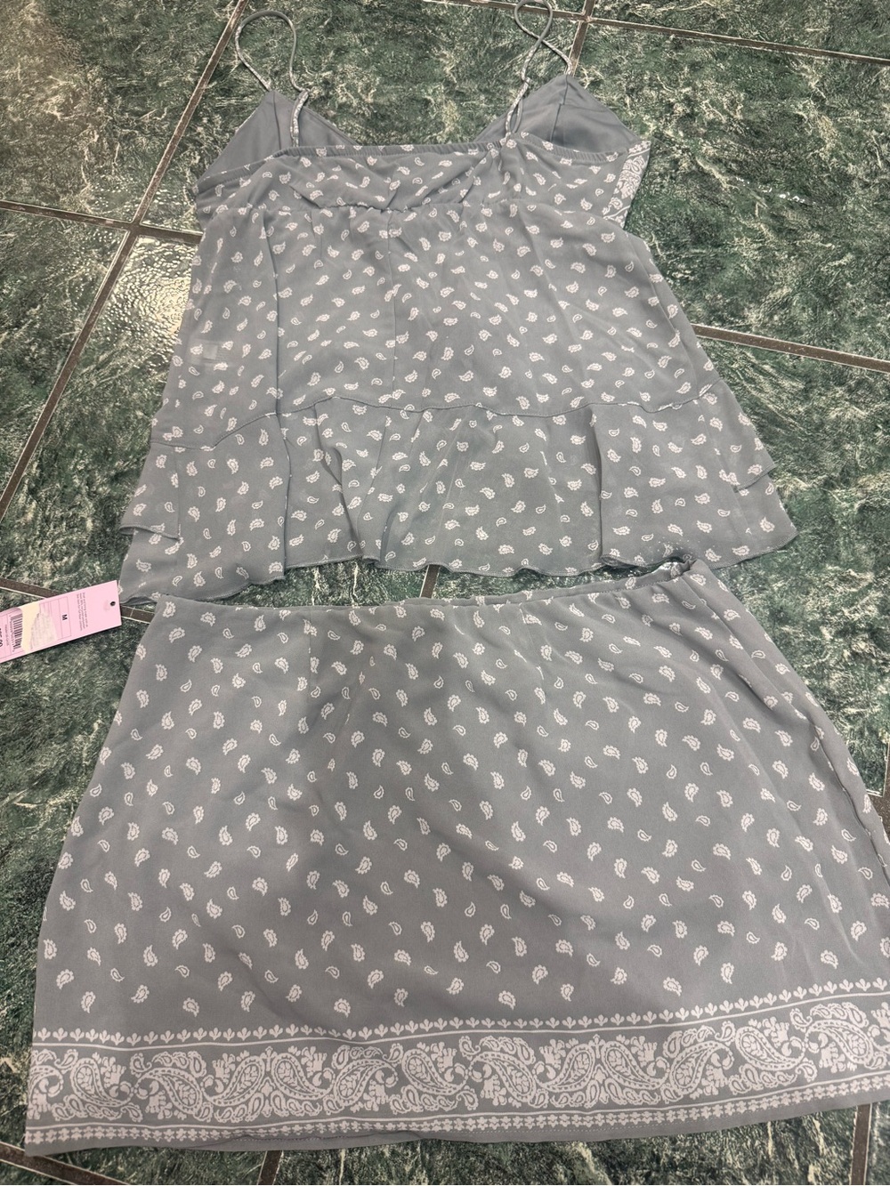 Set! Women's Mini Flyaway Bandana Skirt set Wild Fable Slate Blue Paisley L NWT - Picture 9 of 15